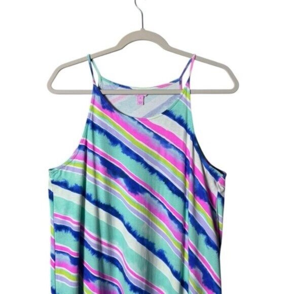 Lilly Pulitzer Magnolia Dress Medium Stripe Asymmetric Euro Summer Coastal Artsy - Picture 5 of 11